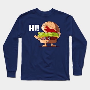 Hi! Happy burger (on dark colors) Long Sleeve T-Shirt